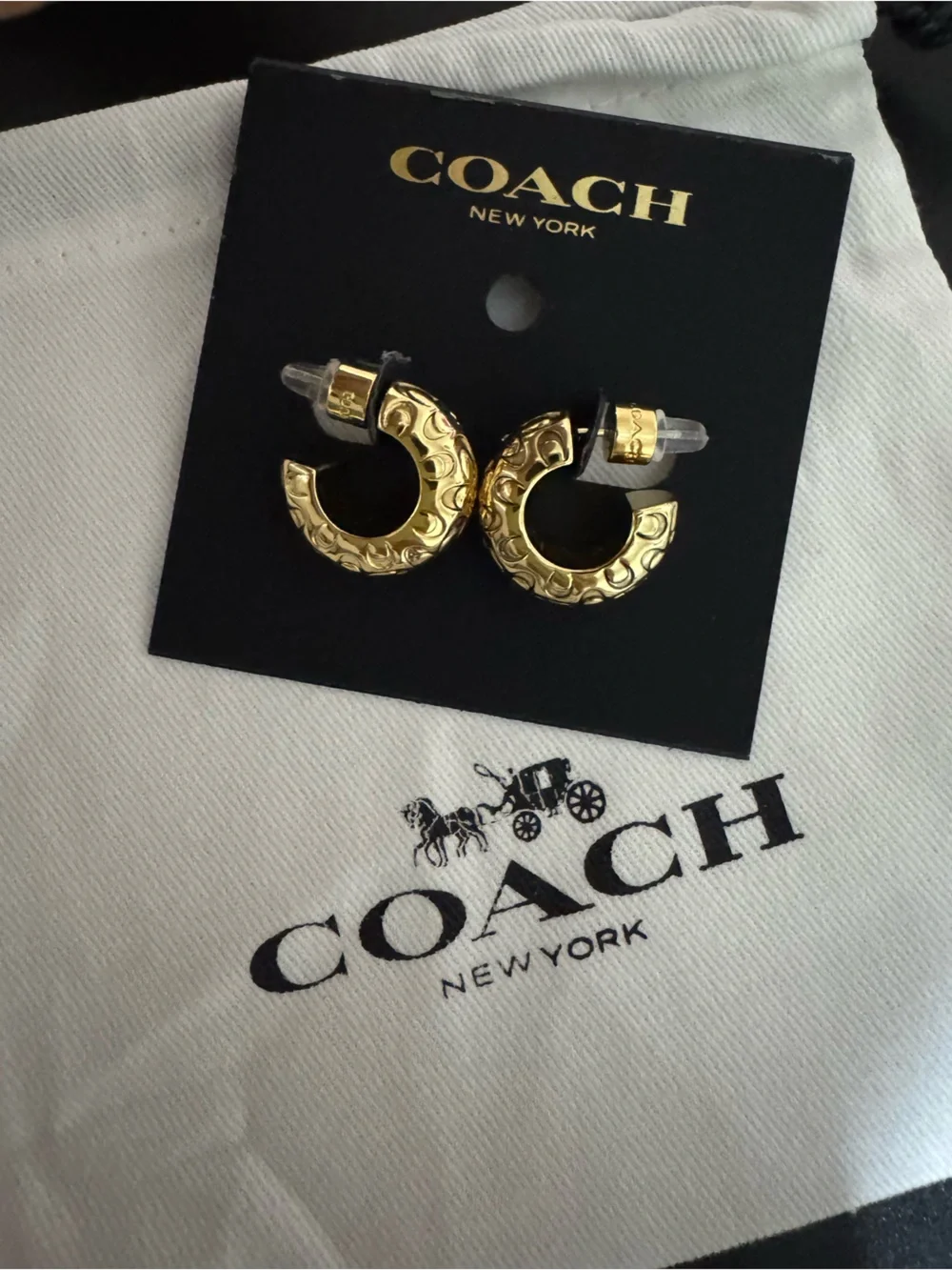 Coach Gold Embossed Hoop Earrings